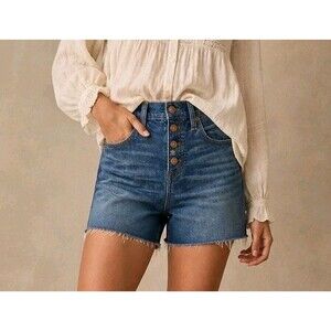 Madewell High Rise Denim Shorts Jean Shorts Blue Button Fly Y2K Style Women NEW